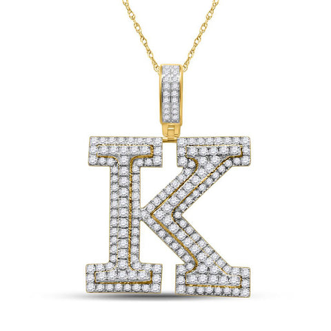 10kt Yellow Gold Mens Round Diamond Initial K Letter Charm Pendant 2-1/4 Cttw