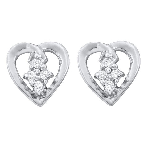 10kt White Gold Womens Round Diamond Heart Cluster Stud Earrings 1/12 Cttw