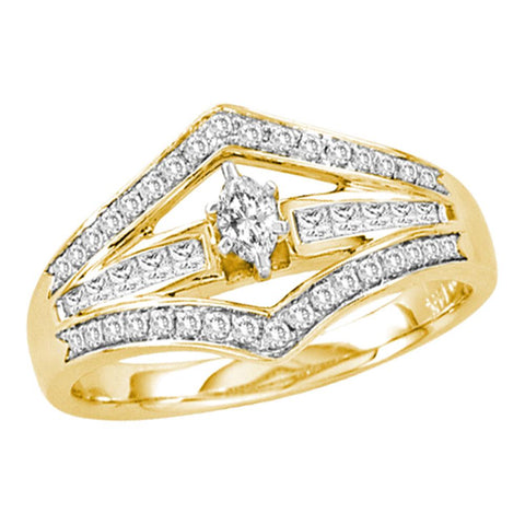 14kt Yellow Gold Womens Marquise Diamond Marquise Bridal Wedding Engagement Ring 1/2 Cttw
