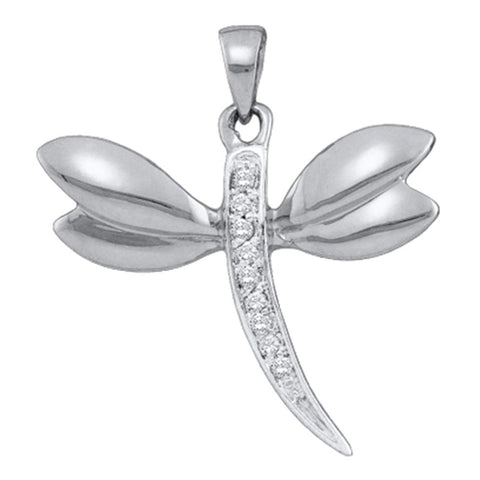 10k White Gold Diamond-accented Dragonfly Womens Winged Bug Insect Charm Pendant .03 Cttw