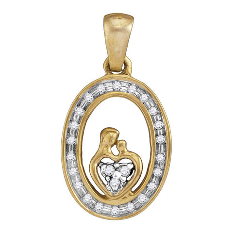 Yellow-tone Sterling Silver Womens Round Diamond Mom Child Oval Pendant 1/8 Cttw