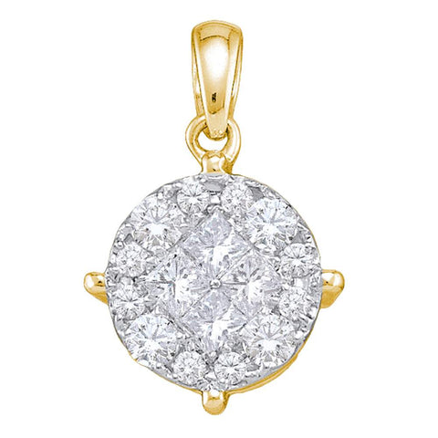 14K White Gold Yellow Princess Round Diamond Soleil Cluster Pendant 1.00 Cttw