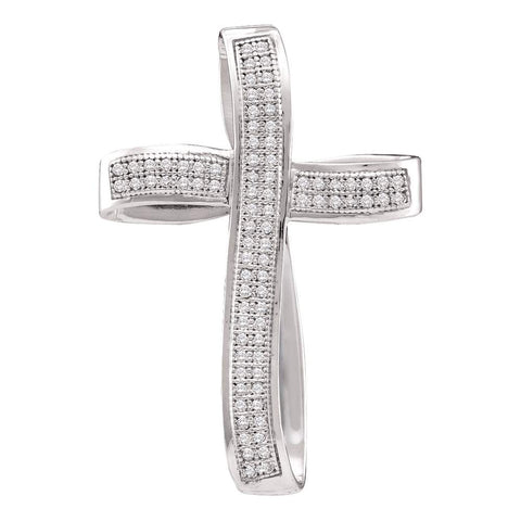 10k White Gold Round Pave-set Diamond Womens Christian Cross Pendant 1/2 Cttw