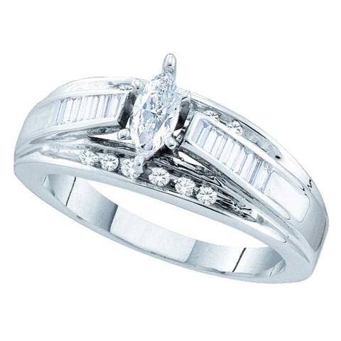 14kt White Gold Womens Marquise Diamond Solitaire Bridal Wedding Engagement Ring 3/8 Cttw