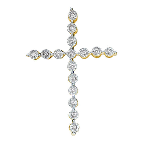 Yellow-tone Sterling Silver Womens Round Diamond Paternoster Cross Pendant 1/8 Cttw