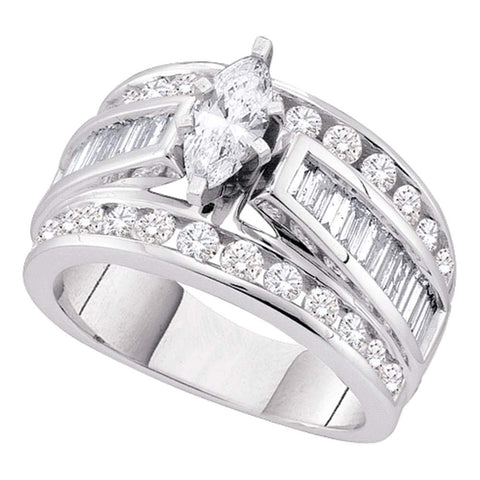 14kt White Gold Womens Marquise Diamond Solitaire Bridal Wedding Engagement Ring 3.00 Cttw