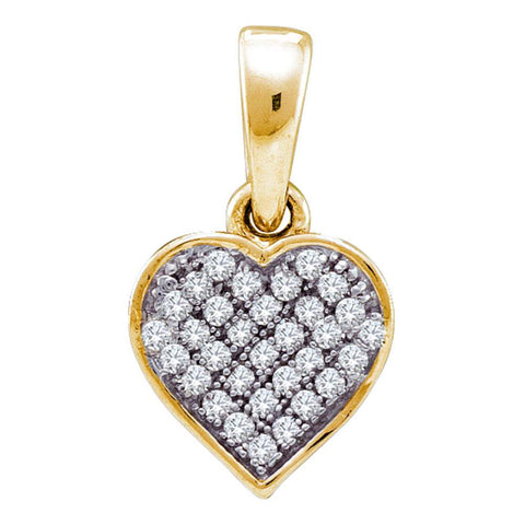 Yellow-tone Sterling Silver Womens Round Diamond Small Heart Cluster Pendant 1/10 Cttw