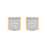 Yellow-tone Sterling Silver Womens Round Diamond Square Earrings 1/20 Cttw