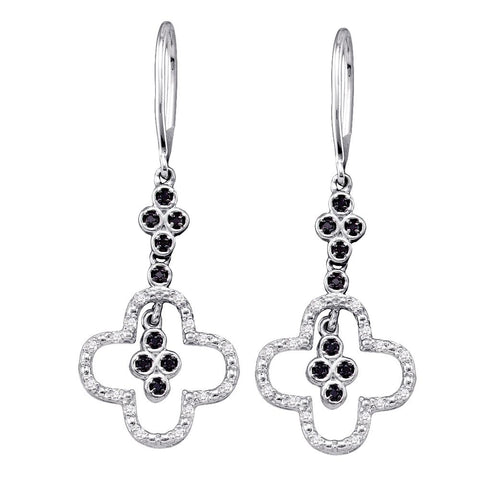 10k White Gold Black Color Enhanced Diamond Womens Cluster Wire Dangle Ear-wire Earrings 1/8 Cttw