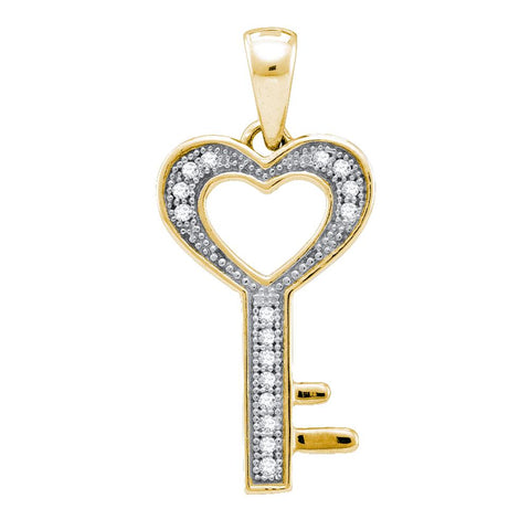 Yellow-tone Sterling Silver Womens Round Diamond Key Love Pendant 1/20 Cttw