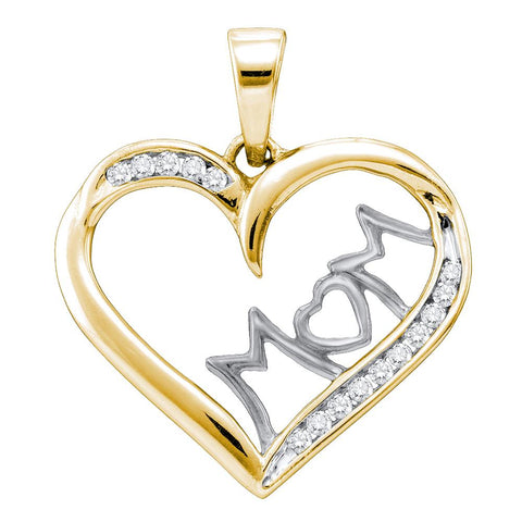 Yellow-tone Sterling Silver Womens Round Diamond Mom Mother Heart Pendant 1/6 Cttw