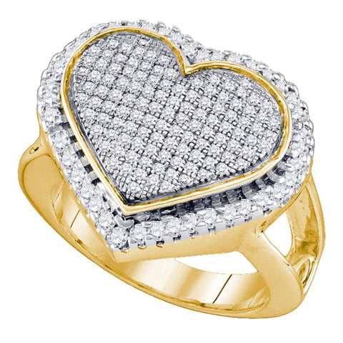 Yellow-tone Sterling Silver Womens Round Diamond Heart Ring 1/6 Cttw