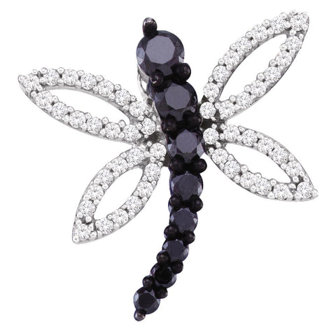 10k White Gold Black Color Enhanced Diamond Womens Dragonfly Insect Bug Flying Pendant 1/2 Cttw