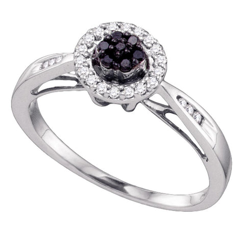 10k White Gold Black Color Enhanced Diamond Flower Cluster Halo Womens Bridal Wedding Engagement Ring 1/5 Cttw
