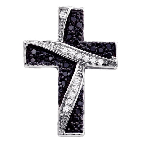 14k White Gold Black Color Enhanced Diamond Cross Crucifix Womens Charm Pendant 1/4 Cttw