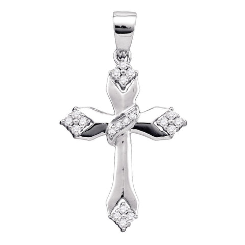 10k White Gold Womens Round Diamond Christian Cross Crucifix Religious Pendant 1/5 Cttw