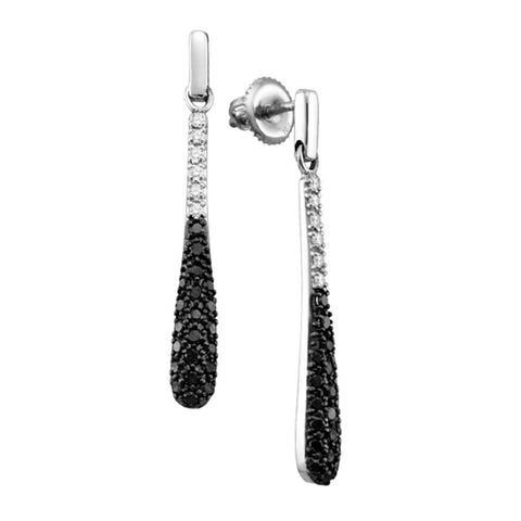 10k White Gold Black Color Enhanced Diamond Stick Dangle Screwback Stud Womens Earrings 3/4 Cttw