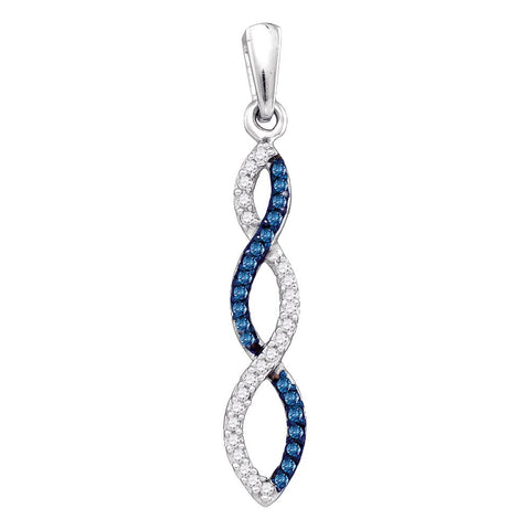 10k White Gold Womens Blue Color Enhanced Diamond Infinity Weave Journey Love Pendant 1/10 Cttw