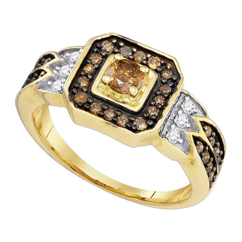10K Yellow Gold Enhance Cognac Brown Diamond Bridal Wedding Engagement Ring 5/8CT