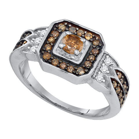 10K White Gold Enhance Cognac Brown Diamond Bridal Wedding Engagement Ring 5/8CT