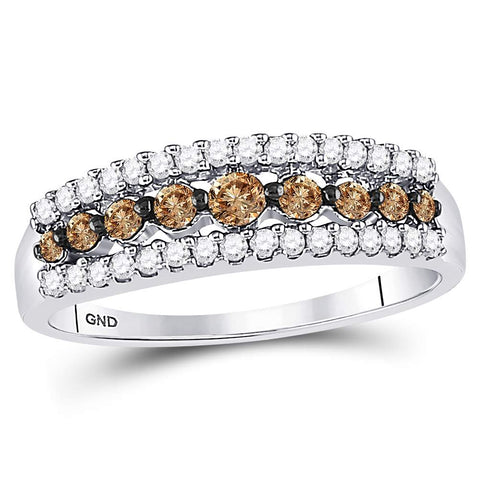 10k White Gold Womens Cognac-brown Color Enhanced Diamond Band Ring 1/2 Cttw Size 5