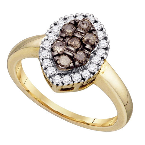 10k Yellow Gold Womens Cognac-brown Color Enhanced Cluster Oval-shape Diamond Ring 1/2 Cttw
