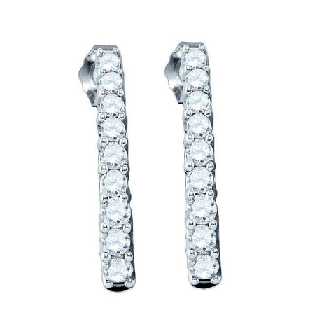 10k White Gold Round Pave-set Diamond Womens Screwback Dangle Earrings 1/2 Cttw