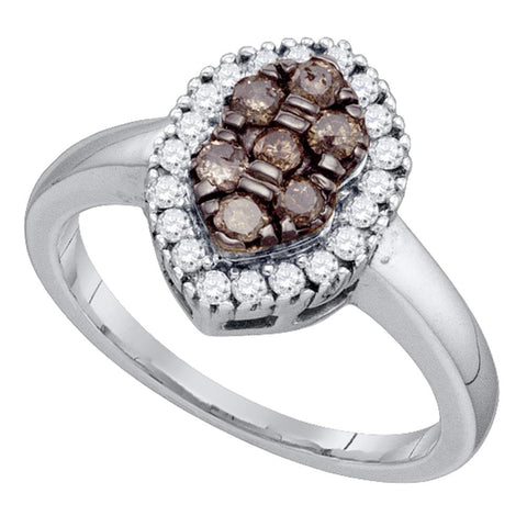 10k White Gold Womens Cognac-brown Color Enhanced Cluster Oval-shape Diamond Ring 1/2 Cttw