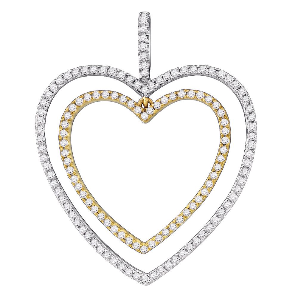 10k White Gold Round Diamond Womens 2-tone Double Heart Pendant 1/2 Cttw