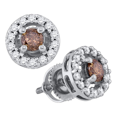 10k White Gold Womens Cognac-brown Color Enhanced Round Diamond Screwback Stud Earrings 3/4 Cttw