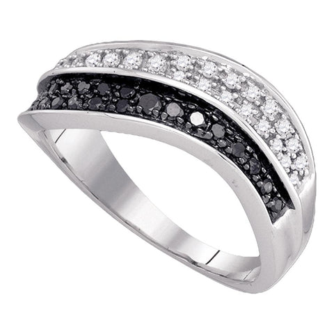 10k White Gold Womens Black Color Enhanced Round Diamond Cocktail Band Ring 1/3 Cttw