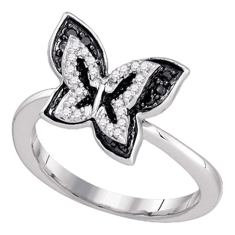 10k White Gold Black Color Enhanced Round Pave-set Diamond Womens Butterfly Bug Band Ring 1/3 Cttw