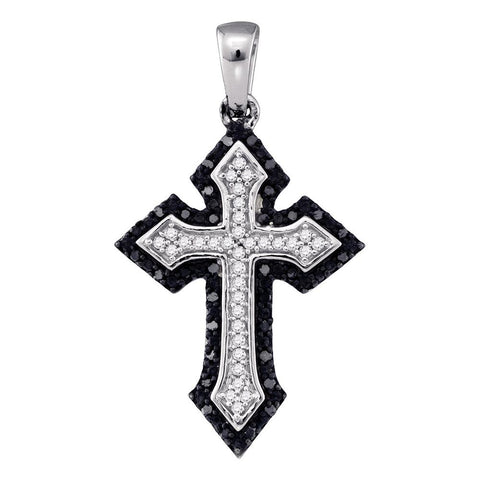 10k White Gold Black Color Enhanced Diamond Cross Crucifix Christian Womens Pendant Unique 1/5 Cttw
