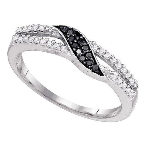 10k White Gold Black Color Enhanced Diamond Slender Womens Band Ring Unique 1/6 Cttw