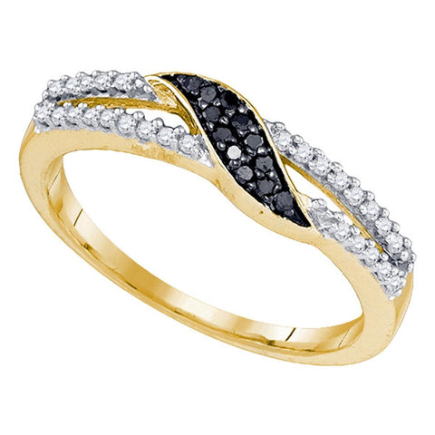 10k Yellow Gold Black Color Enhanced Diamond Womens Slender Unique Crossover Band Ring Unique 1/6 Cttw