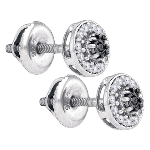 Sterling Silver Womens Round Color Enhanced Black Diamond Stud Earrings 1/6 Cttw
