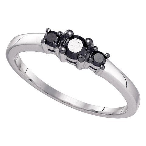 10k White Gold Black Color Enhanced 3-stone Diamond Womens Bridal Wedding Engagement Ring 1/4 Cttw
