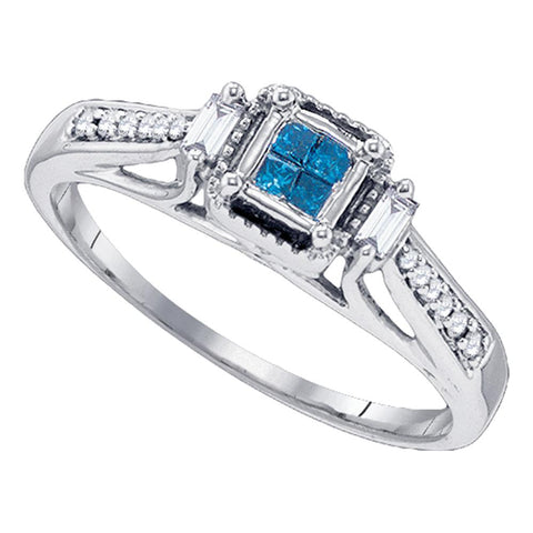 10kt White Gold Womens Princess Blue Color Enhanced Diamond Bridal Wedding Engagement Ring 1/5 Cttw