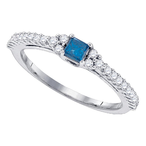 10kt White Gold Womens Princess Blue Color Enhanced Diamond Bridal Wedding Engagement Ring 1/2 Cttw
