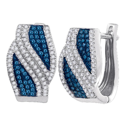 10kt White Gold Womens Round Blue Color Enhanced Diamond Bypass Hoop Earrings 1/2 Cttw