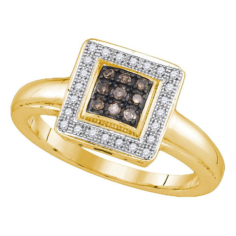 Yellow-tone Sterling Silver Womens Round Cognac-brown Color Enhanced Diamond Cluster Ring 1/6 Cttw