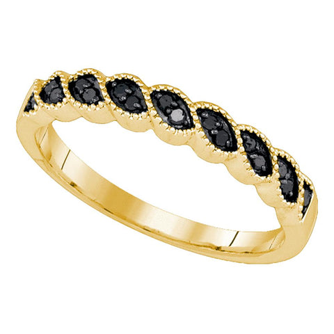 10k Yellow Gold Black Color Enhanced Round Diamond Womens Wedding Anniversary Band 1/6 Cttw