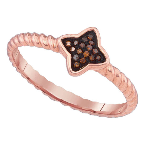 10k Pink Rose Gold Red Color Enhanced Diamond Cluster Womens Unique Small Ring 1/20 Cttw
