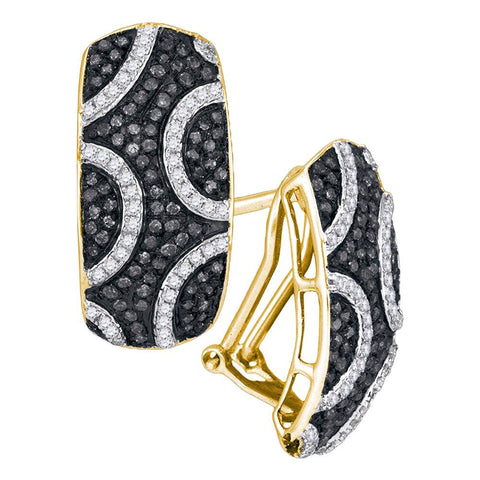 10kt Yellow Gold Womens Round Black Color Enhanced Diamond Stripe Cluster French-clip Earrings 3/4 Cttw