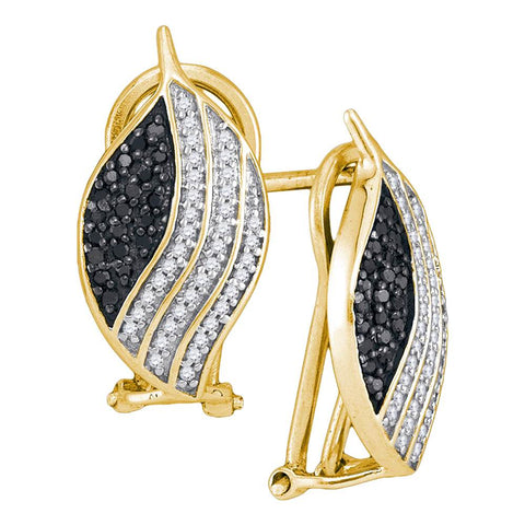 10kt Yellow Gold Womens Round Black Color Enhanced Diamond Oval Stripe Cluster Earrings 3/8 Cttw