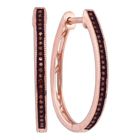 10kt Rose Gold Womens Round Red Color Enhanced Diamond Hoop Earrings 1/6 Cttw