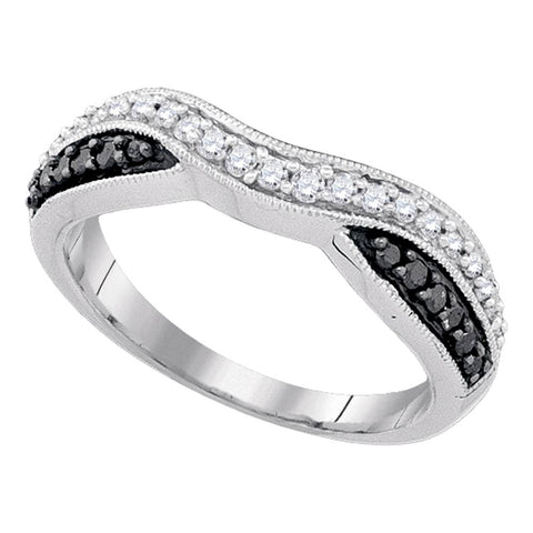 10k White Gold Black Color Enhanced Round Pave-set Diamond Womens Band Ring 1/3 Cttw