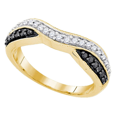 10k Yellow Gold Black Color Enhanced Round Pave-set Diamond Womens Band Ring 1/3 Cttw
