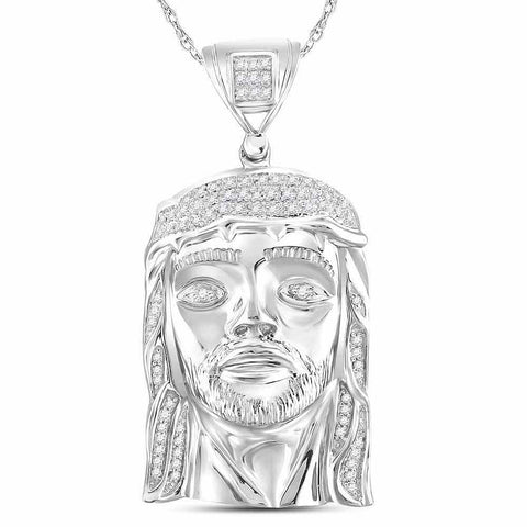 Sterling Silver Mens Round Diamond Jesus Face Christ Charm Pendant 1/4 Cttw