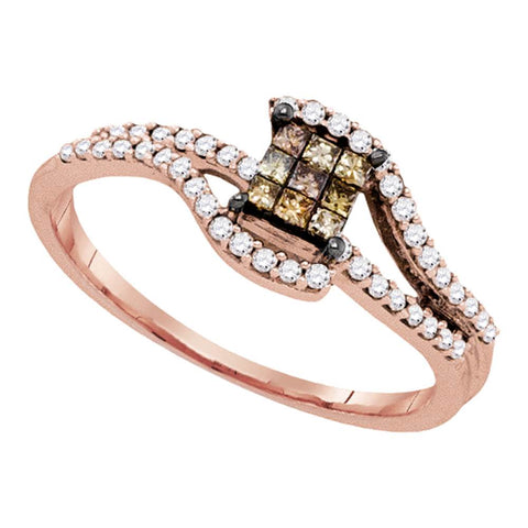 10kt Rose Gold Womens Princess Brown Color Enhanced Diamond Fashion Ring 1/3 Cttw